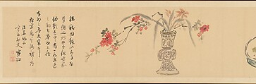 Letter Enclosing Flowers, Okada Hankō (Japanese, 1782–1846), Handscroll; ink and color on paper, Japan