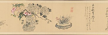 Letter Enclosing Flowers, Okada Hankō (Japanese, 1782–1846), Handscroll; ink and color on paper, Japan