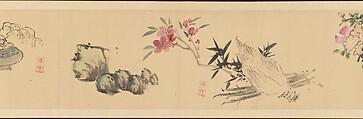Letter Enclosing Flowers, Okada Hankō (Japanese, 1782–1846), Handscroll; ink and color on paper, Japan