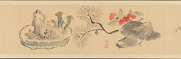 Letter Enclosing Flowers, Okada Hankō (Japanese, 1782–1846), Handscroll; ink and color on paper, Japan