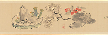 Letter Enclosing Flowers, Okada Hankō (Japanese, 1782–1846), Handscroll; ink and color on paper, Japan