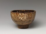 Tea Bowl with Cross Design, Clay with inlaid Mishima design under transparent crackled glaze; inside has flecked glaze (Kyoto ware), Japan