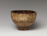 Tea Bowl with Cross Design, Clay with inlaid Mishima design under transparent crackled glaze; inside has flecked glaze (Kyoto ware), Japan