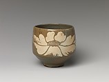 Tea Bowl with Peony Decoration, Stoneware with inlaid design (Yatsushiro ware), Japan