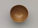 Teabowl, Clay;  glaze with waving lines and pattern in white Mishimi (Tsushima ware), Japan