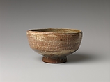 Teabowl, Clay decorated with a mishima design of inlaid slip under a transparent glaze (Mino ware, Shino type), Japan