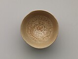 Tea Bowl with Chrysanthemum Decoration, Stoneware with inlaid and stamped design (Kyoto ware), Japan