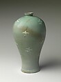 Maebyeong (plum bottle) decorated with cranes and clouds, Stoneware with inlaid decoration under celadon glaze, Korea