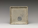 Tray, Clay; glaze with chrysanthemums in blue; borders in white Mishima (Mishima Satsuma ware), Japan