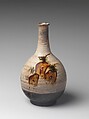 Bottle with Decoration of Pine Tree, Stoneware with iron-painted design and copper-green glaze over brushed white slip (Takeo Karatsu ware), Japan