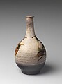 Bottle with Decoration of Pine Tree, Stoneware with iron-painted design and copper-green glaze over brushed white slip (Takeo Karatsu ware), Japan