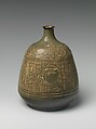 Bottle, Clay with inlaid mishima pattern under a transparent glaze (Satsuma), Japan
