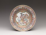 Dish with scene of a woman and children, Porcelain painted with overglaze polychrome enamels and gold (Jingdezhen ware), China