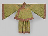 Theatrical skirt with designs from Buddhist jewelry, Silk and metallic-thread embroidery on silk satin, brocade borders, China