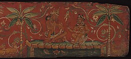 Book cover illustrated with scenes from Kalidasa’s Shakuntala, Ink and color on wood, Nepal, Kathmandu Valley