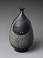 Vase, Kondō Yutaka (Japanese, 1932–1983), Stoneware with stamped design and black glaze, Japan