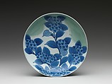 Dish with Hydrangeas, Porcelain with celadon glaze and underglaze blue decoration (Hizen ware, Nabeshima type), Japan