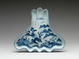 Dish in Shape of Mount Fuji with Horses and Deer, Porcelain painted with cobalt blue under transparent glaze (Jingdezhen ware), China