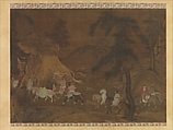 Emperor Xuanzong's Flight to Shu, Unidentified artist Chinese, active mid-12th century, Hanging scroll; ink, color, and gold on silk, China