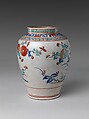Jar with Chrysanthemums and Rocks, Porcelain painted with colored enamels over transparent glaze (Hizen ware; Kakiemon type), Japan