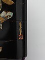 Case (Inrō) with Design of Bean Vine and Moon, Shiomi Masanari 塩見政誠 (Japanese, ca. 1646–1719), Case: gold on black lacquer with mother-of-pearl inlay; Fastener (ojime): gold with design of crabs, reed, and rock; Toggle (netsuke): ivory carved in the shape of a reclining bull (signed: Ran’ichi), Japan
