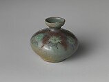 Oil bottle decorated with peonies and chrysanthemums, Stoneware with copper-red and inlaid design under celadon glaze, Korea