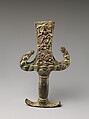 Sword Handle with Scenes of the Goddess Durga Slaying the Buffalo Demon Mahishasura, Copper alloy, Nepal, Kathmandu Valley