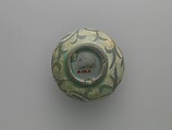 Oil bottle decorated with peony leaves, Stoneware with reverse-inlaid design under celadon glaze, Korea