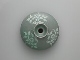 Oil bottle decorated with peony leaves, Stoneware with inlaid design under celadon glaze, Korea
