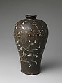 Maebyeong with chrysanthemum decoration, Stoneware with iron-brown and white-slip decoration of chrysanthemums under celadon glaze, Korea