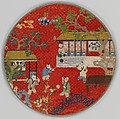 Mirror case with boys at play, Silk and metallic-thread embroidery on silk gauze, China