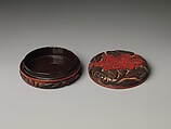 Box with camellia, Carved red and green lacquer, China