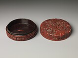 Box with long-tailed birds and peonies, Carved red lacquer, China