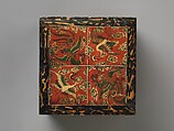 Box decorated with auspicious symbols, Lacquered wood inlaid with flattened and painted ox horn, Korea