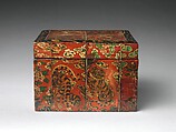 Box decorated with auspicious symbols, Lacquered wood inlaid with flattened and painted ox horn, Korea