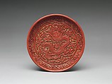 Dish with a dragon amid clouds, Carved red lacquer, China