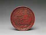 Dish with garden scene, Carved red lacquer, China