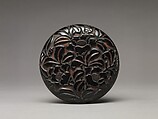 Box with camellias, Carved black and red lacquer, China
