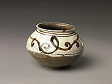 Jar with floral scroll, Buncheong ware with white slip and iron-brown, Korea