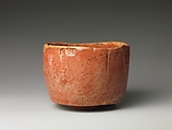 Red Raku Tea Bowl (copy of the Kaga Kōetsu Tea Bowl), Style of Hon&#39;ami Kōetsu (Japanese, 1558–1637), Earthenware with red slip under clear lead glaze (Raku ware), Japan