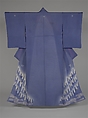 Unlined Summer Kimono (Hito-e) with Plovers in Flight over Stylized Waves, Embroidered and resist-dyed silk gauze (ro), Japan
