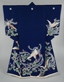 Outer Robe (Uchikake) with Phoenixes and Paulownia, Resist-dyed and painted plain-weave silk embroidered with gold thread, Japan