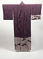 Kimono with Pines, Bamboo, and Plum, Figured satin silk (rinzu) with hand-painted details and silk embroidery, Japan