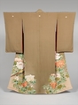 Kimono with Pheasants amid Peonies, Paste-resist dyeing with silk embroidered accents on silk crepe , Japan
