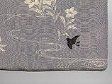 Summer Kimono with Design of Plovers, Waves, Chinese Bellflowers, Pinks, Pines, Carriages, and Fences, Silk gauze; paste-resist dyeing, Japan