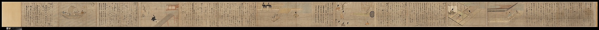 Illustrated Legends of the Kitano Tenjin Shrine (Kitano Tenjin engi emaki), Set of five handscrolls; ink, color, and cut gold leaf (kirikane) on paper, Japan