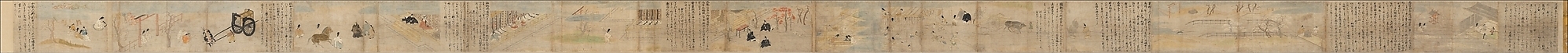 Illustrated Legends of the Kitano Tenjin Shrine (Kitano Tenjin engi emaki), Set of five handscrolls; ink, color, and cut gold leaf (kirikane) on paper, Japan
