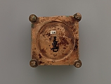 Incense Burner (kōro) with Design of Grasses, Cherry Blossoms and Butterflies, Hon&#39;ami Kōetsu (Japanese, 1558–1637), Clay; yellow glaze; decoration of flowers, grasses and butterflies; perforated iron cover (Kyoto ware), Japan