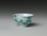 Wine Cup with Bamboo (one of a pair), Porcelain painted with cobalt blue under and colored enamels over transparent glaze(Jingdezhen ware), China