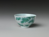 Wine Cup with Bamboo (one of a pair), Porcelain painted with cobalt blue under and colored enamels over transparent glaze(Jingdezhen ware), China